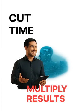Professional business person with tablet showing MULTIPLY RESULTS